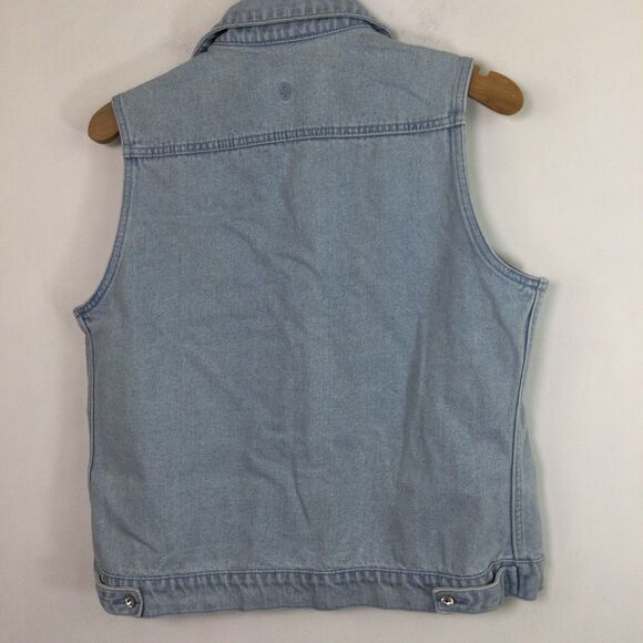 Christine Alexander Rhinestone Embellished Light Wash Denim Vest Light Blue L - Picture 8 of 12